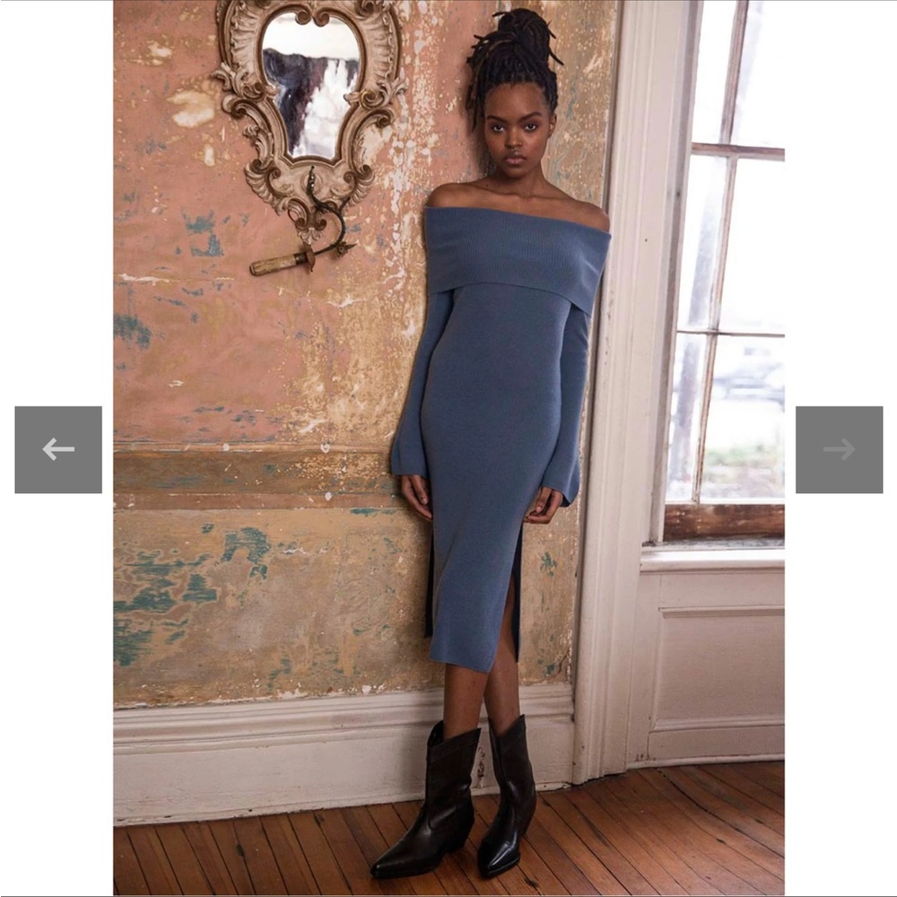 NWT Naadam Wool Cashmere Off the Shoulder Dress